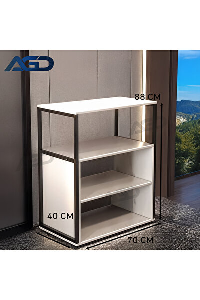 AGD Entrance Console Table, Coffee Corner Table, Side Table With 4 Shelves 70*40*88 Cm - White/black