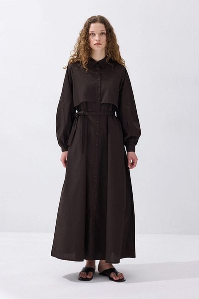 Hooopstore Φόρεμα Aller Λεπτομερές βαμβακερό ποπλίνα στάχτη καφέ