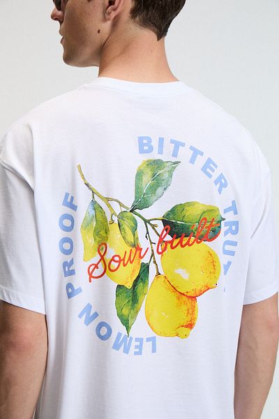 GRIMELANGE Flavor Men's Oversize 100% Cotton Printed Round Neck White T-Shirt