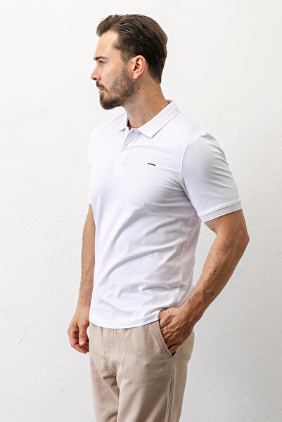 JB John Borners Ανδρικό μπλουζάκι με γιακά πόλο με εμπριμέ βαμβακερό λευκό - 25Y 2061