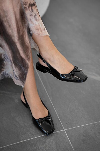 Parponi Totti Bowknot ženske lakirane kožne cipele Baletanke crne