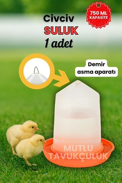 MUTLU TAVUKÇULUK 1 Piece Chick Starter Waterer 750 ml Water Bottle Pigeon Chicken Quail Cupcake