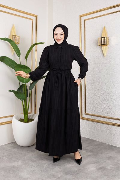 Nevayla Moda Γυναικείο φόρεμα Lara Fabric Half Button - Μαύρο / E0121