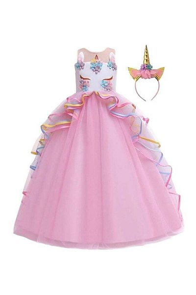 Generic Unicorn Princess Costume Birthday Celebration Party Dance Show Masquerade Costume With Hairband
