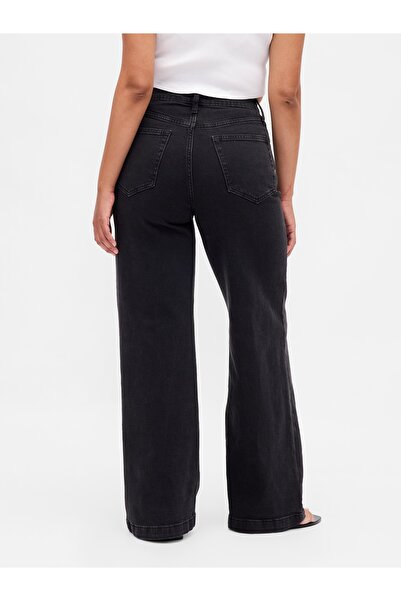GAP Kadın Siyah High Rise Stride Wide-Leg Curvy Jean Pantolon