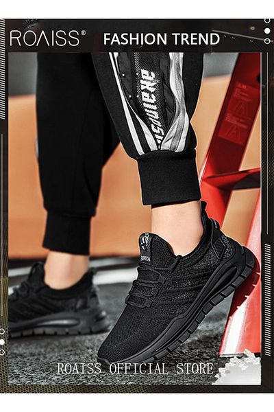 ROAISS Casual Outdoor Sneakers for Men Breathable Non Slip Lace Up Mesh Running Shoes