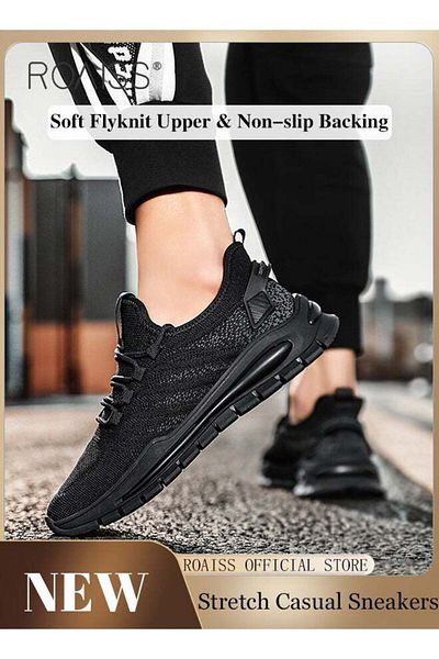 ROAISS Casual Outdoor Sneakers for Men Breathable Non Slip Lace Up Mesh Running Shoes