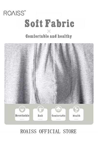 ROAISS Set of 4 Men's 95% Cotton Boxer Shorts Breathable Soft Underwear Summer High Stretch Seamless Underw
