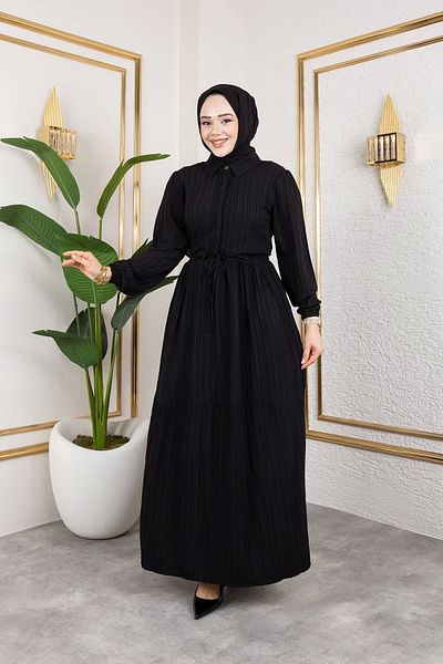 Nevayla Moda Γυναικείο φόρεμα Lara Fabric Half Button - Μαύρο / E0121