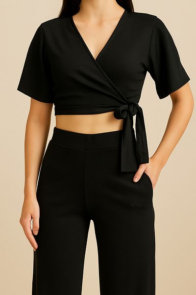 MODA Kraveze Spanish Sleeve Leg Crop Double Tracksuit Set Summer Casual Sports Combination V-Neck
