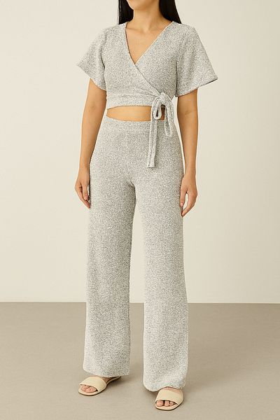 MODA Kraveze Spanish Sleeve Leg Crop Double Tracksuit Set Summer Casual Sports Combination V-Neck