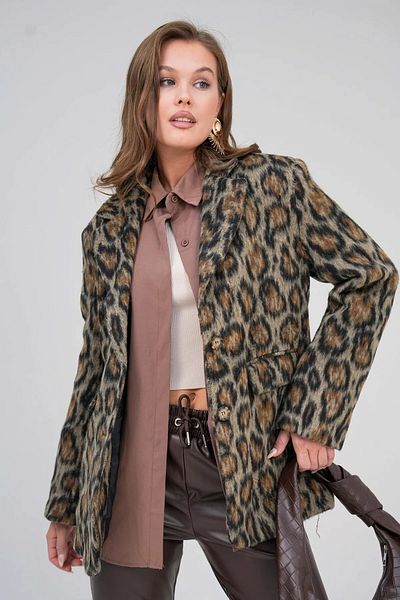 VOLT CLOTHİNG Damen-Lederjacke mit Leopardenmuster – Paspelierung