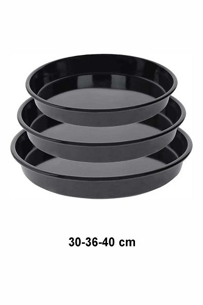 COOK-LAB 30-36-40 cm Set of 3 Black Glossy Enamel Round Oven Trays