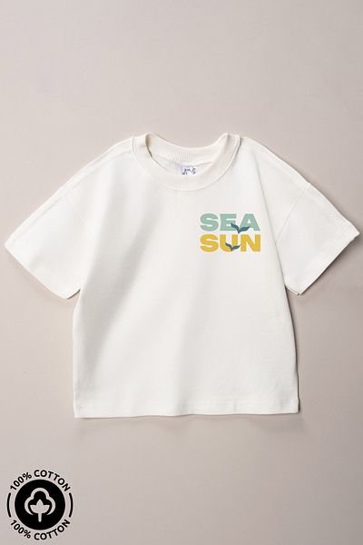 Miniel Unisex Crew Neck Sea Sun Printed 100% Cotton Oversize T-Shirt Baby-Child