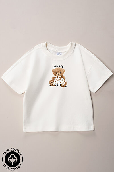 Miniel Unisex Crew Neck Teddy Bear Printed 100% Cotton Oversize T-Shirt Baby-Child Set of 8