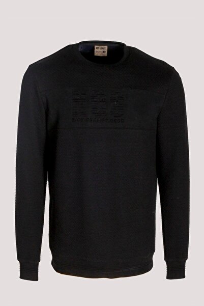 NCS Erkek Sweatshirt Siyah Kabartma Baskılı Bisiklet Yaka Logo Detay Cotonel Kumaş Sweat JEANS 1614