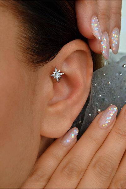 Sacce Scarves&Accessories Gümüş Renk Kuzey Yıldızı Halka Tragus Piercing Helix Kıkırdak Üst Lob