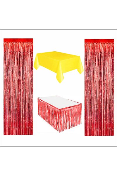 ZENVİVA Yellow Table Cover and Red Table Skirt 2 Pieces Red Backgrounds Celebration
