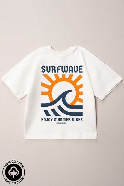 Miniel Unisex Crew Neck Surfwave Printed 100% Cotton Oversize T-Shirt Baby-Child