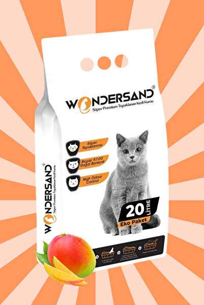 wondersand 20 Litre %100 Beyaz Bentonit Ince Tane Mango Kokulu Topaklanan Premium Kedi Kumu