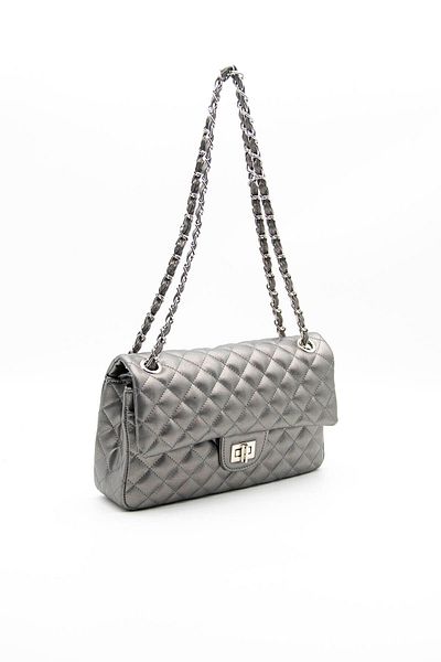 Silver Polo Women's Quilted Pattern Shoulder Bag Sp 1054 Platinum