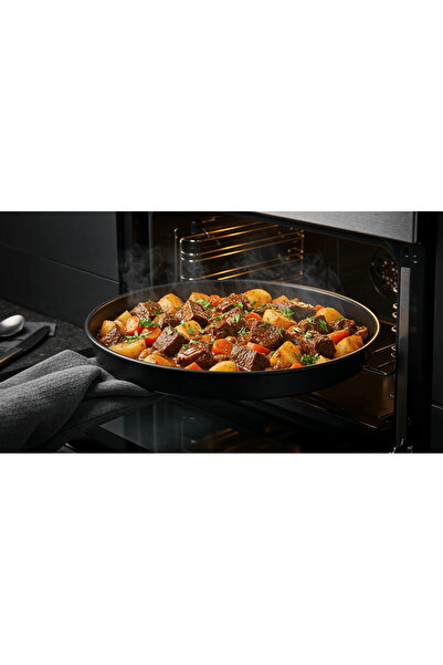 COOK-LAB 32-34-36 cm Set of 3 Black Glossy Enamel Round Oven Trays