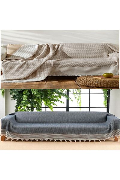 She&Co 2 bucăți scaun/ canapea extensibilă / husă de pat 100% bumbac 170x210 – vară, protecție împotriva petelor, aspect elegant