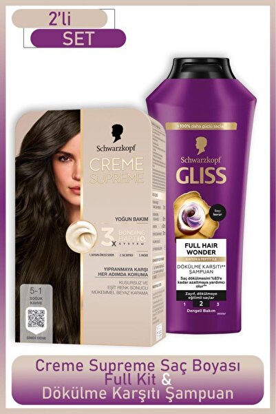 Schwarzkopf Creme Supreme Full Kit 5-1 Soğuk Kahve + Gliss Full Hair Wonder S...