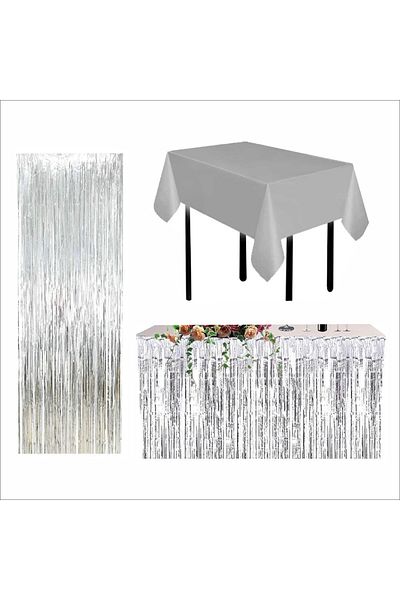 ZENVİVA Silver Table Cover, Silver Table Skirt, Silver Backdrop Curtain
