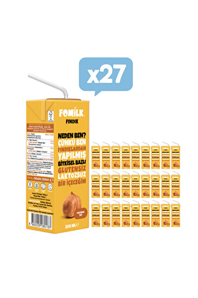 Fomilk Fındık Sütü 200 Ml X27 Glutensiz Bitkisel Bazlı Laktozsuz Vegan