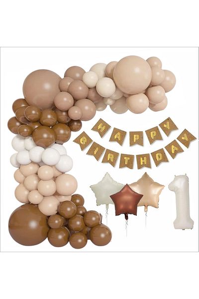 ZENVİVA Kraft Gold Banner 1 Year Old Foil Star 30 Balloon Concept Birthday Set