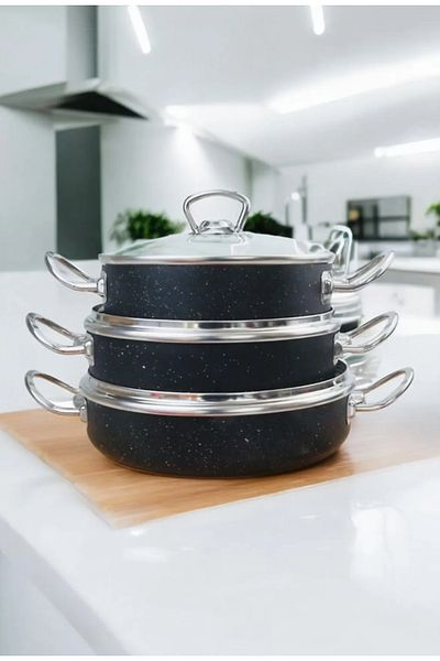 lisa Oaks Granite Omelette Pan Set 18*20*22 cm (Basik Tencere)