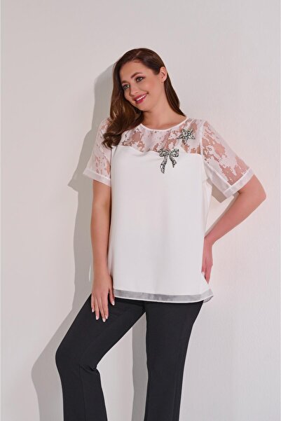 DE WHITES ΜΠΛΟΥΖΑ ΜΕΓΑΛΟΥ ΜΕΓΕΘΟΥΣ ΜΕ ΚΟΝΤΟ ΜΑΝΙΚΙΑ ΜΕ ΔΑΝΤΕΛΑ ΚΑΙ ΑΞΕΣΟΥΑΡ ΦΙΟΥΚ