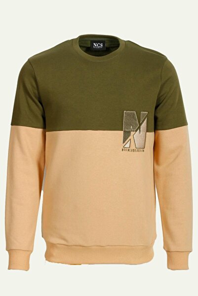 NCS Haki Erkek Bisiklet Yaka Logo Nakışlı 3 İplik Çift Renk Sweatshirt JEANS ...