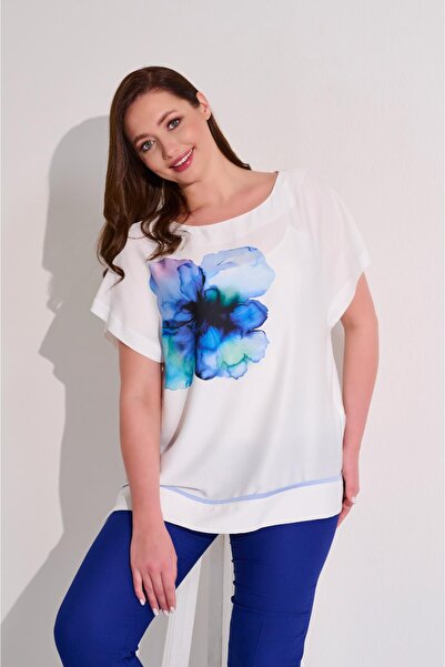 DE WHITES BLUZĂ CU MÂNECĂ SCURTĂ IMPRIMATĂ MĂRIME MARE