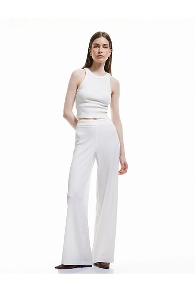 Koton Textured High Waist Wide Leg Trousers