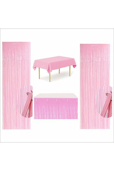ZENVİVA Pink Table Cover, Pink Table Skirt, 2 Pcs Pink Backdrop Curtain