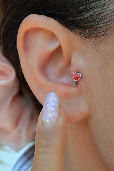Sacce Scarves&Accessories Kırmızı Kalpli Halka Tragus Piercing Helix Kıkırdak...