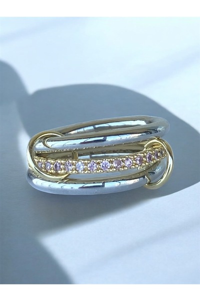 Vadısh store Altın Kaplama Zirkon Taşlı 3´lü Halka Spinelli Tasarım Yüzük