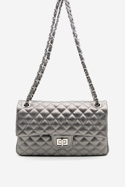 Silver Polo Women's Quilted Pattern Shoulder Bag Sp 1054 Platinum
