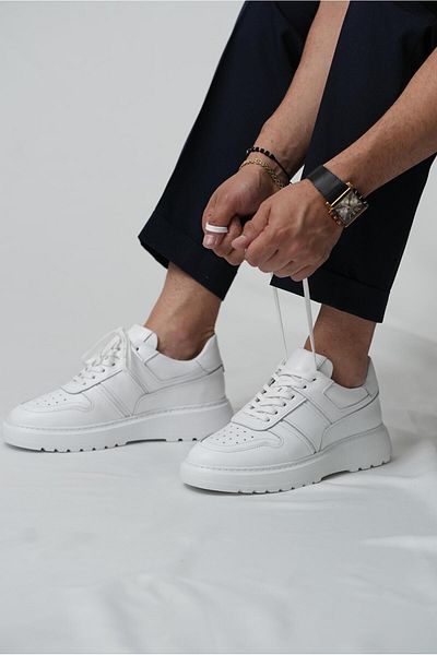 TETRİ Strauss Model Men's White Genuine Leather Sneaker - Handmade