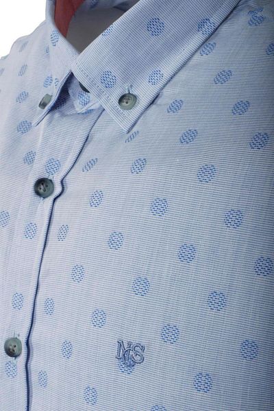 NCS Men's Blue Short Sleeve Summer Shirt Dot Points Pattern Slim Fit Button Collar Cotton Thin Fabric Jeans 7173 S