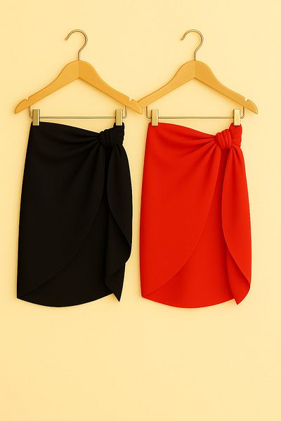 voops Set of 2 Beach Pareo Chiffon Black and Red 150X50