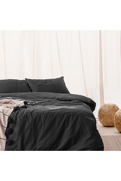 Madame Coco Adrien Doppelt gestreiftes Bettbezug-Set - Schwarz