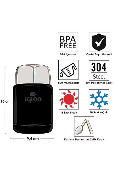 IGLOO Legend Food Jar 500ml Food Thermos Flask Black