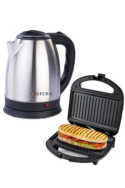 Klikon 2 Slice Non-Stick Sandwich & Panini Press Grill with Refura 1.8L Stainless Steel Electric Wat