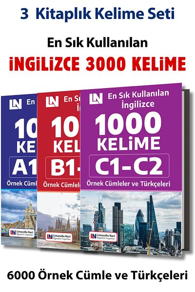 Limasollu Naci Öğretim Yayınları English Vocabulary Book Set, 3000 Words, 6000 Sentences and Turkish Exam Preparation from A1 to C2