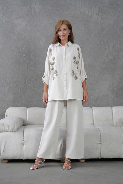BURRASCA Embroidered Stone Linen Suit