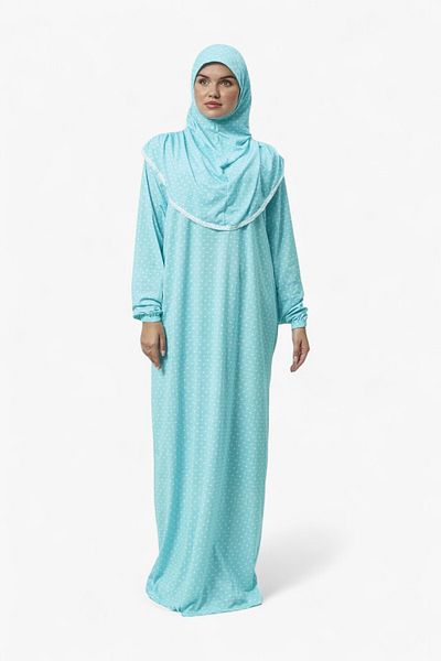 DAKKA KADİMA Prayer Dress 100% Cotton One Piece Patterned Turquoise