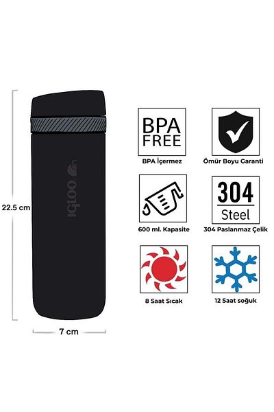 IGLOO Squid Thermos 600ml Locking Lid Flask Black